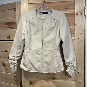 Zara Women's Beige Faux Leather Jacket Medium